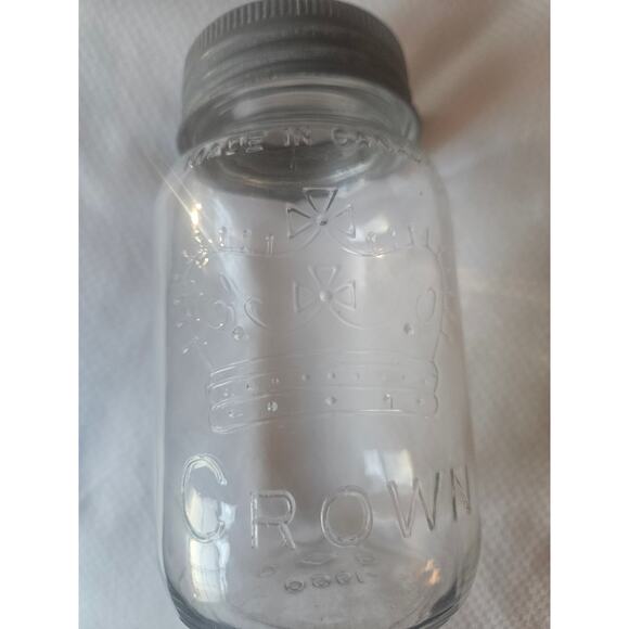 Antique CROWN 1 qt Imperial Quart Glass Mason Jar w/Zinc Ring & Glass Lid Canada - Picture 3 of 9